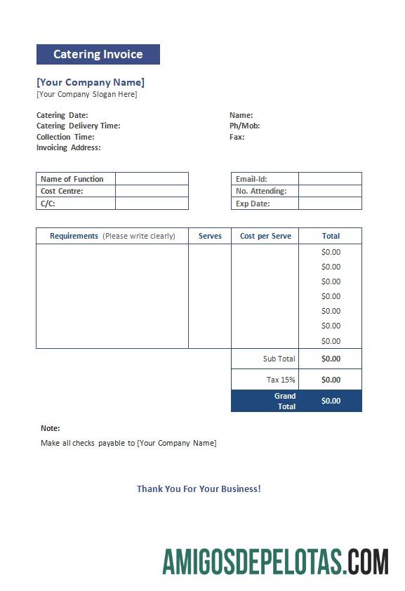 em branco Modelo de fatura de catering grátis 2